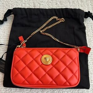Versace Orange Lamb Skin Medusa Head Mini Bag NEW